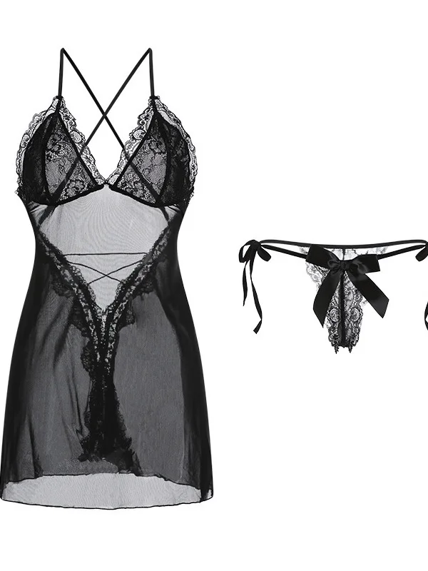 Conjunto de pijama cómodo de hilo blanco con espalda descubierta para mujer, tentación con tirantes, Sexy, con tirantes, Color sólido, cuello en V, vestido suelto 7CS