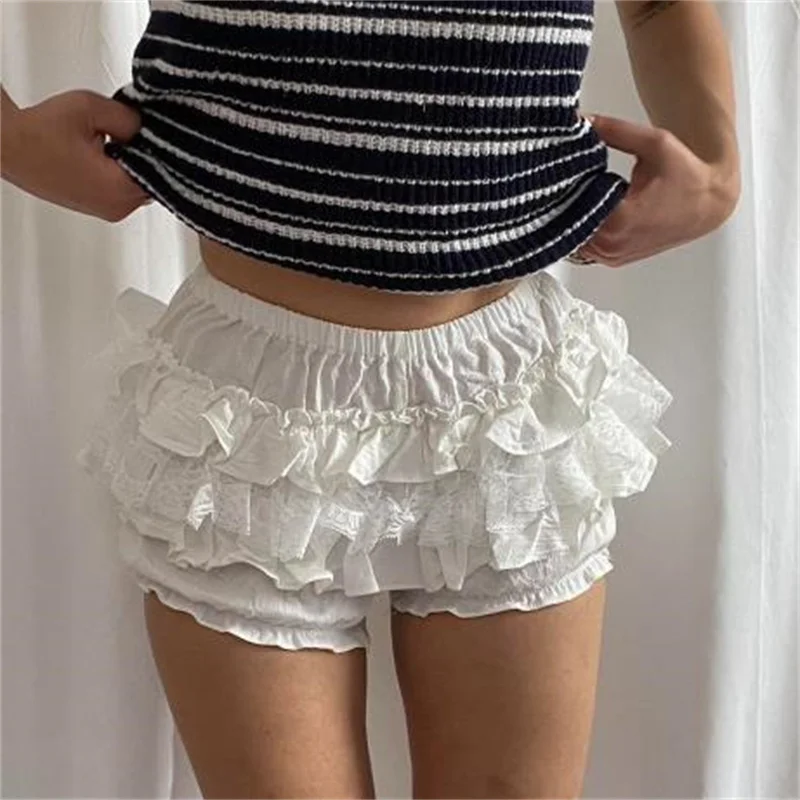 

Y2k Kawaii Shorts Lolita Bloomers Women Layered Bodycon Bottoms Ruffles Shorts Mini Pants Coquette Fairy Skirt Shorts