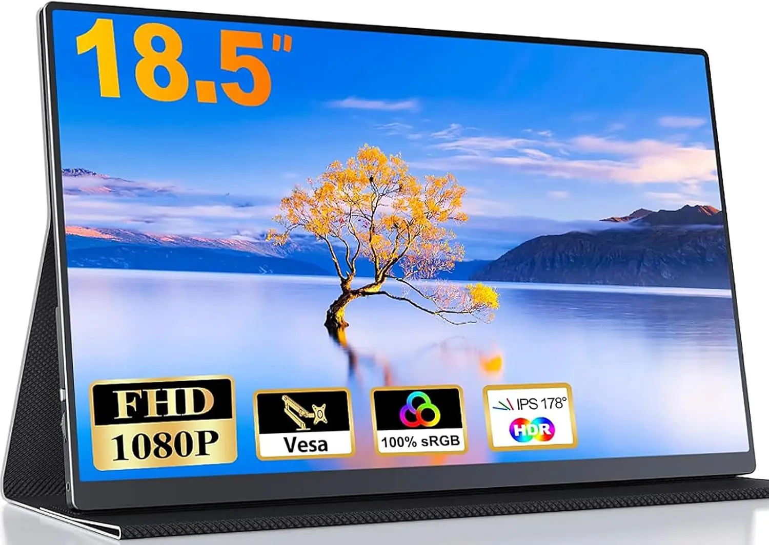 

18,5-дюймовый портативный монитор, FHD 1080P IPS-дисплей с USB-C, HDMI, креплением VESA и умной крышкой