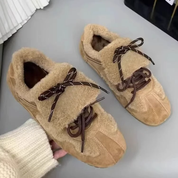 

Retro Winter German Training Shoes Women Fleece Lined Warm Slip Resistant Soft Sole Comfortable Casual Sneakers