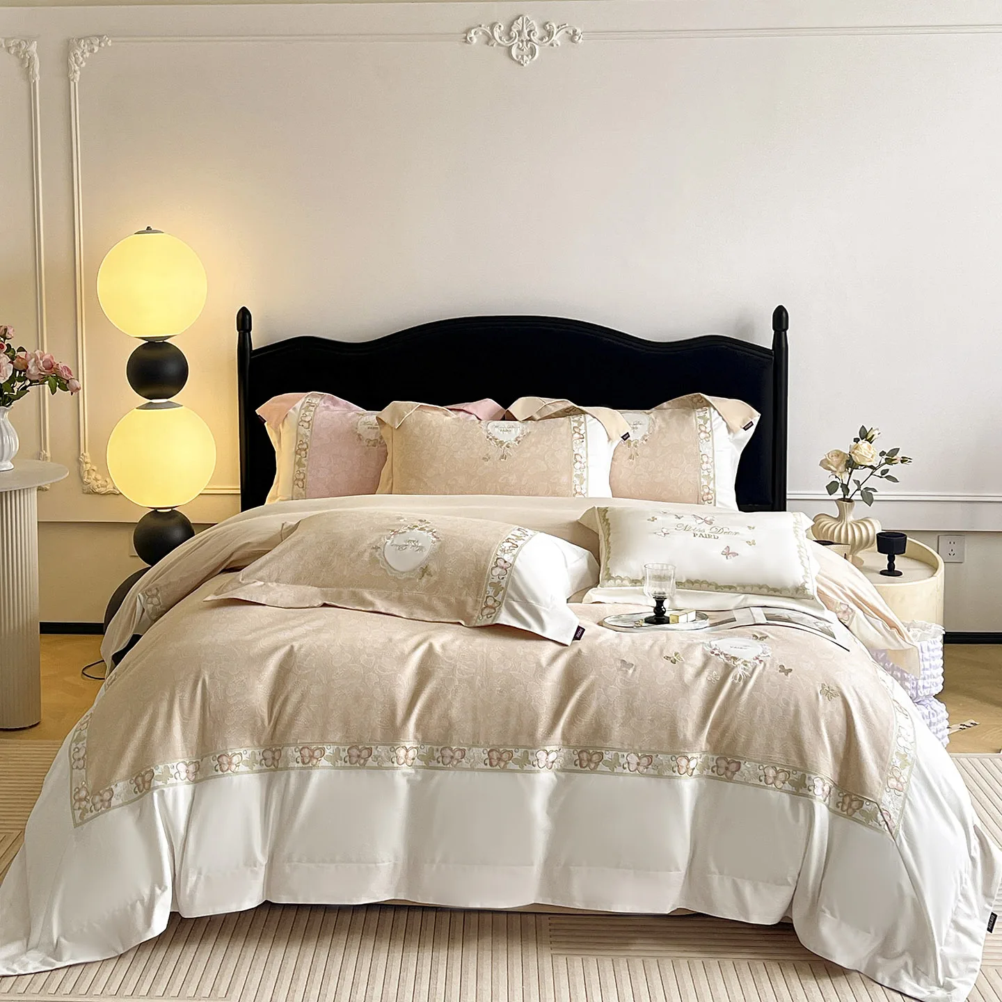 Butterfly Embroidery Bedding Sets Luxury 100% Cotton Brushed Printing Duvet Cover Set Fitted Bed Sheets Pillowcases Home Textile