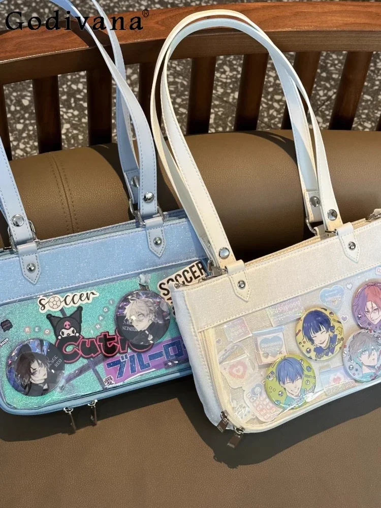 حقيبة كتف أصلية يابانية ثنائية الأبعاد ذات سعة صغيرة شفافة من Ita للتنقل اليومي على طراز الكلية حقيبة كتف من الساتان