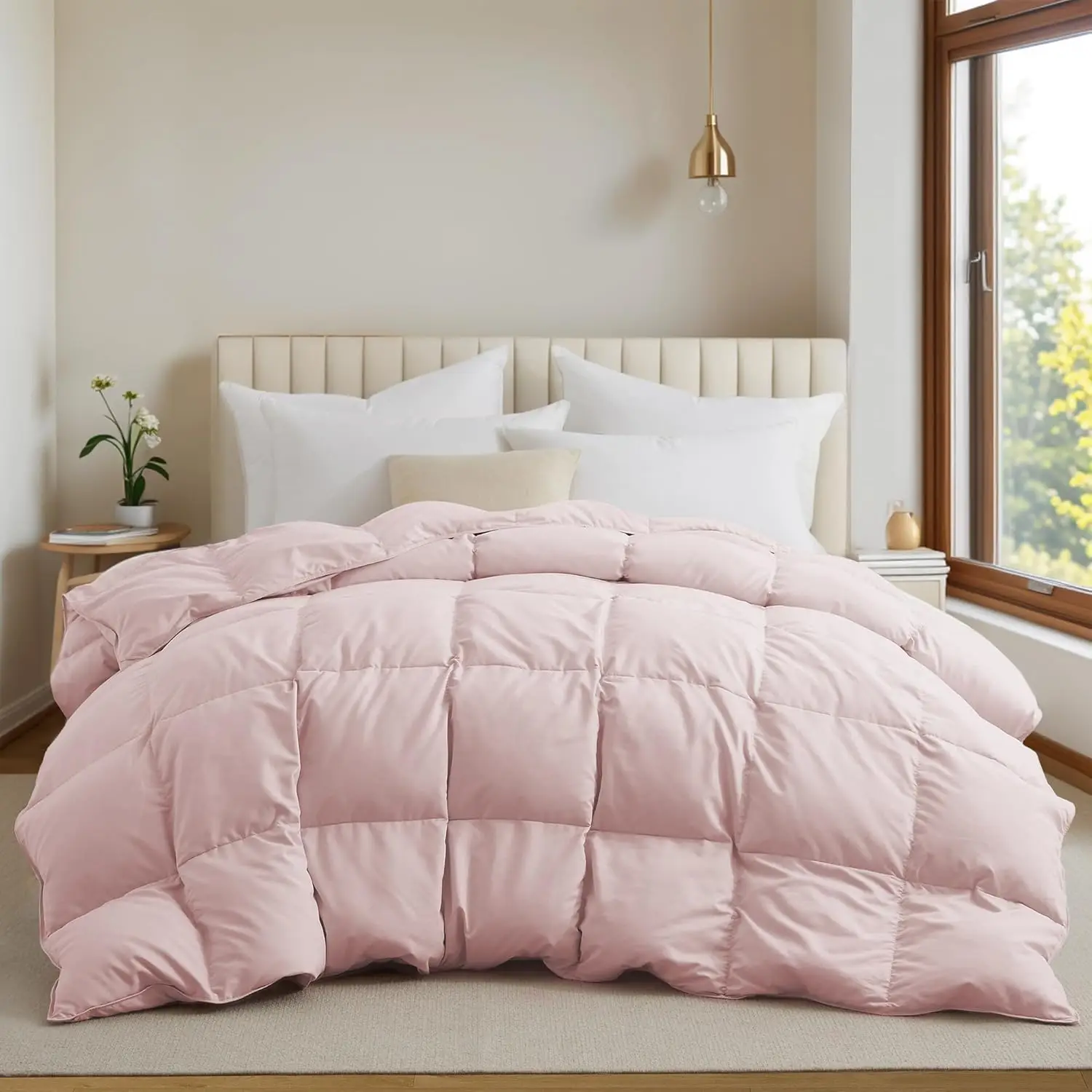 

All Season Down Alternative Comforter Queen Size, Cloud-Like Fluffy Duvet Insert with Corner Tabs, 88x88 Inches Pink