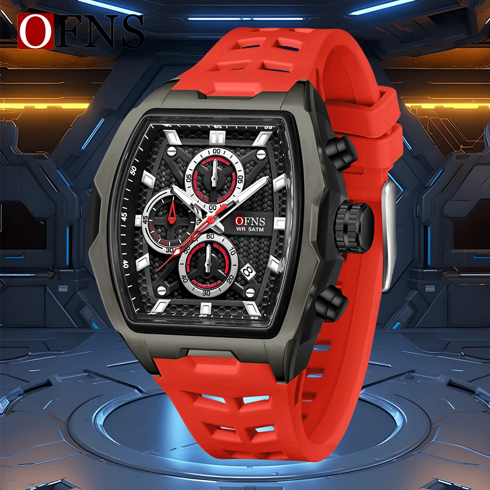 

Модные студенческие электронные часы OFNS 1205, спортивные многофункциональные часы с тремя глазами и шестью контактами, водонепроницаемые кварцевые часы со светящимся календарем