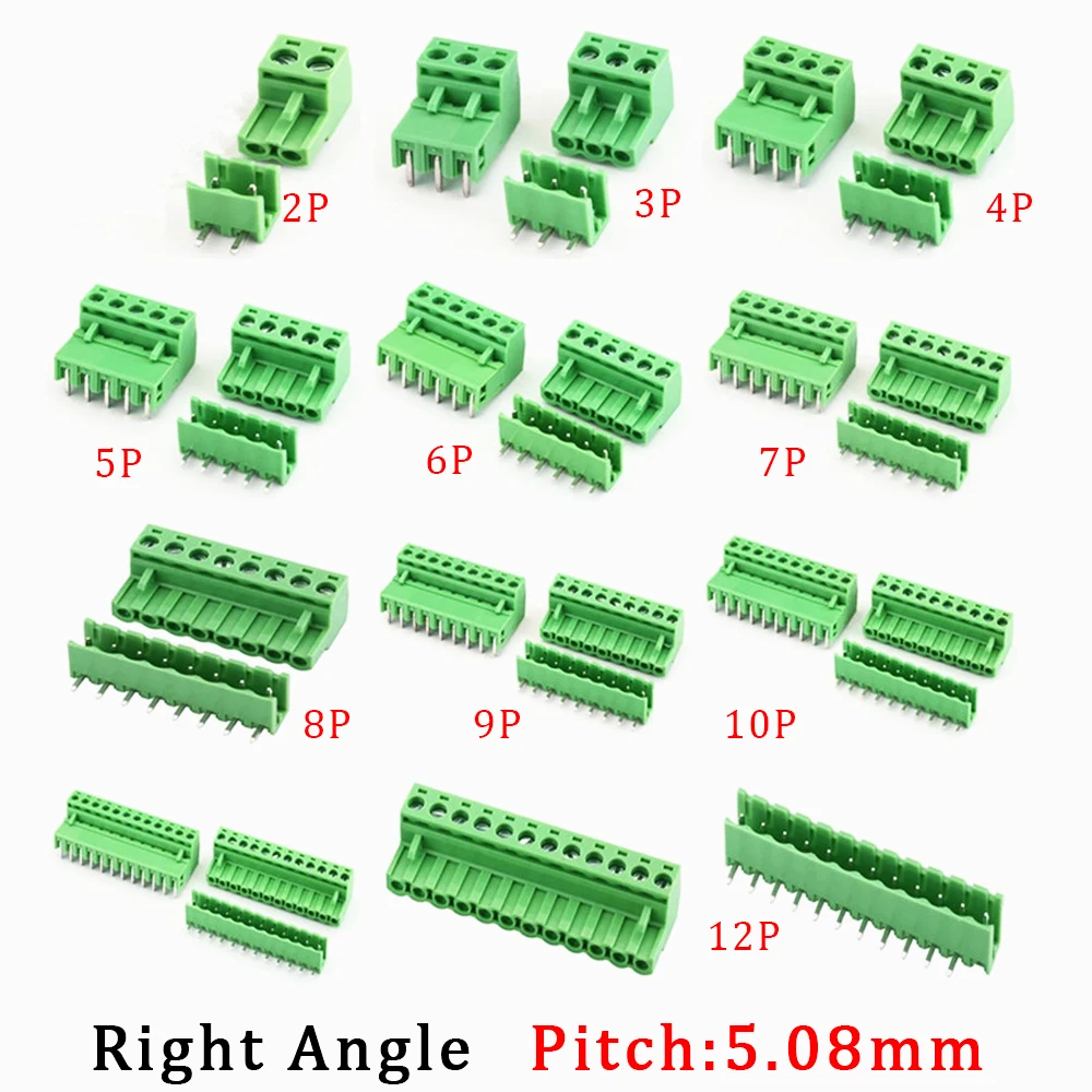 5Pair Pitch 5.08mm PCB Screw Terminal Block 2EDG 5.08mm 2P-12Pin Right Angle Plug-in Type Male Plug Female Socket Wire Connector