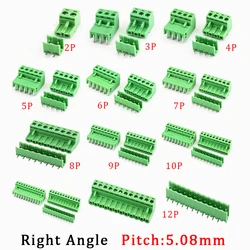 Connecteur de fil femelle à prise mâle, borne à vis PCB, type enfichable à angle droit, nuits, 2EDG, 5.08mm, 2P-12Pin, pas de 5.08mm, 5 paires