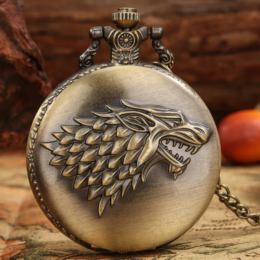 Reloj de bolsillo tallado tridimensional con cabeza de Lobo en l para hombre, números árabes con pantalla de reloj de pulsera,