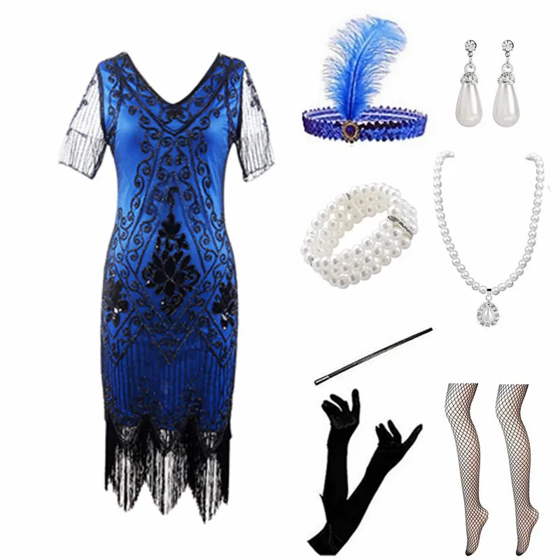 ชุดราตรี Loween 920S แบบ Gatsby ประดับเลื่อมและพู่ห้อย สไตล์เรโทร คอวี หรือแบบ Sve Ball Gown สำหรับงานเฉลิมฉลอง