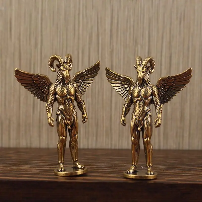 Messing-Dämonen-Schaf-Figur, Retro-Metallkunstwerk, Tischdekoration mit Engelschaf-Menschen-Gesicht, Kreatives Ornament, Tierskulptur – Detail 6