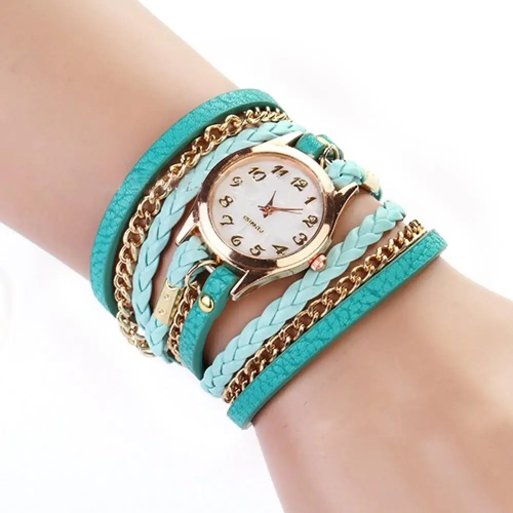 Pulsera de piel sintética multicapa para mujer, reloj de pulsera trenzado hecho a mano, regalo de Festival de ensueño