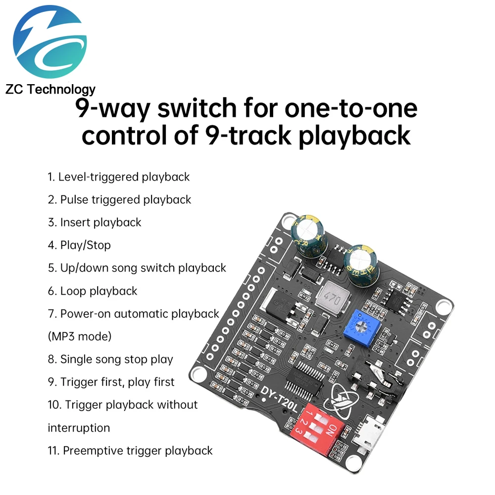 DY-T20L DC6-35V 10W/20W voice MP3 playback control module one-on-one trigger audio module supports USB flash drive TF-T20L Micro