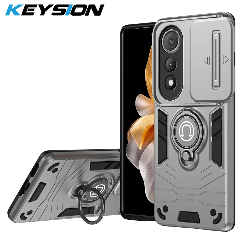 

KEYSION Shockproof Armor Ring Stand Case for TECNO Pova Curve 5G Slide Camera Lens Protection Phone Back Cover for POVA Curve 5G