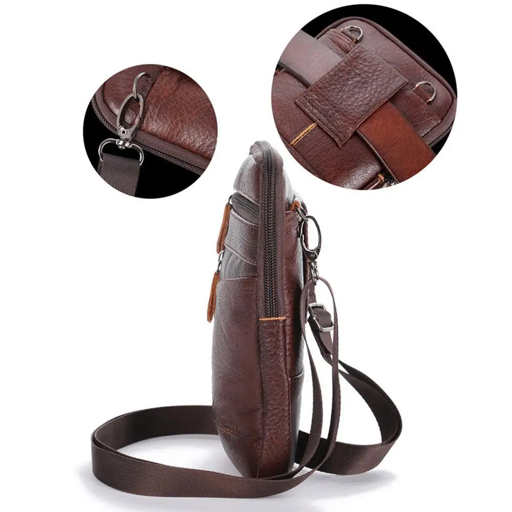 Men Leather Waist Pack Vertical Multi-functional Large Capacity Single Shoulder Oblique Straddle Multi-layer Buckle Phone Bag