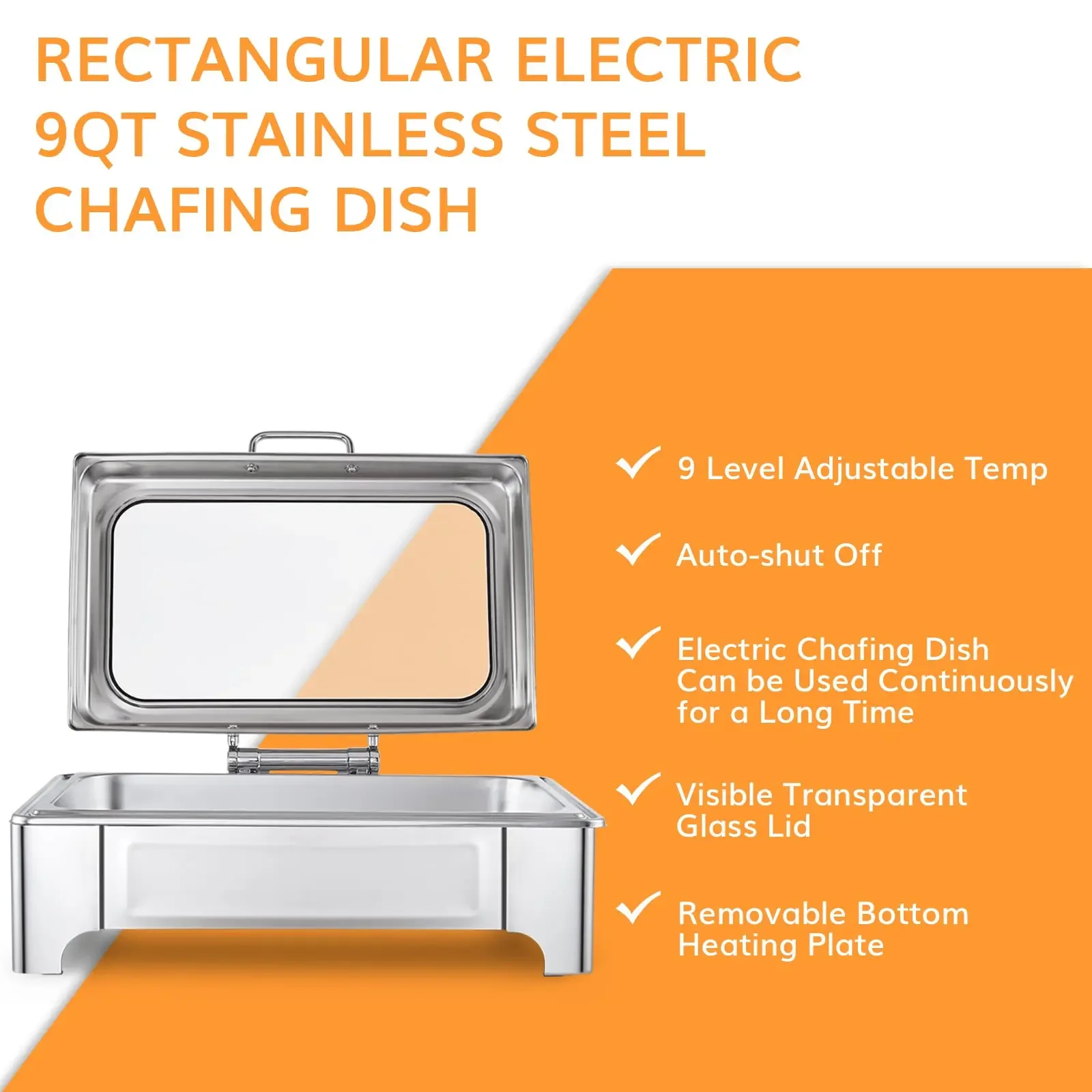 Stainless Steel Commercial for Catering Electric Buffet Food Warmer Set Display Heater, Glass Round Chafing Dish Pour Buffet Set