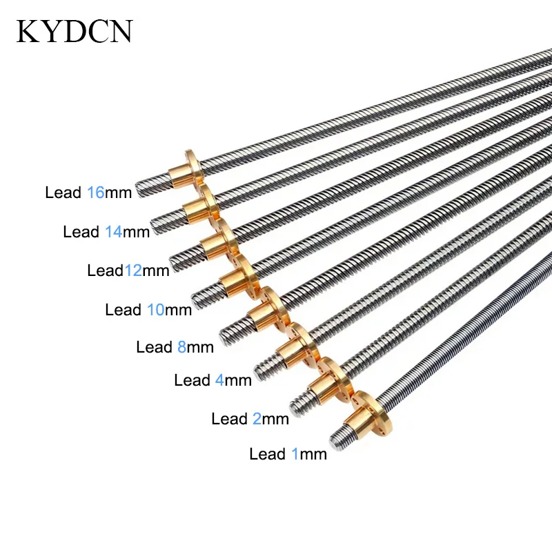 T8 Lead Screw Stainless Steel Trapezoidal Screw 1000mm With Brass Flange Nut Lead 1/2/4/8/10/12/14/16mm For 3D Printer CNC Parts