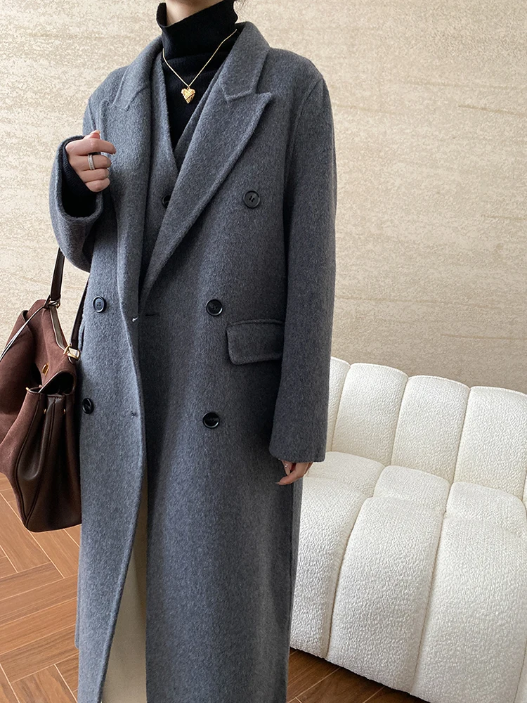 [EAM] 70% Wool Yellow Big Size Long Warm Woolen Coat New Lapel Long Sleeve Women Jacket Fashion Tide Autumn Winter 2024 1DH7893