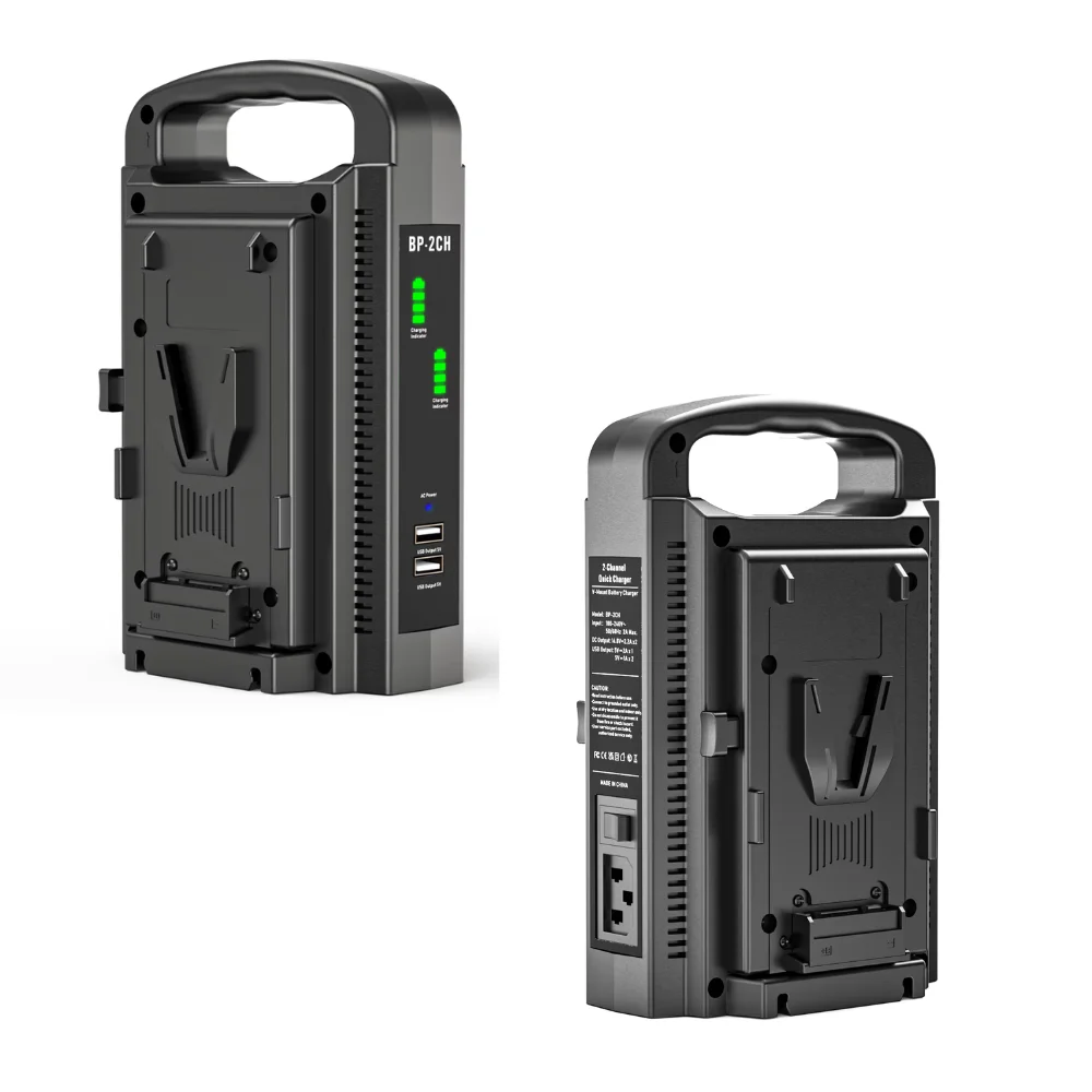 Ładowarka do akumulatorów V-Mount, szybka ładowarka V-Lock, 2-kanałowa, kompatybilna z akumulatorami V-Mount 14.4V (akumulator nie jest dołączony) — zdjęcie produktu 2