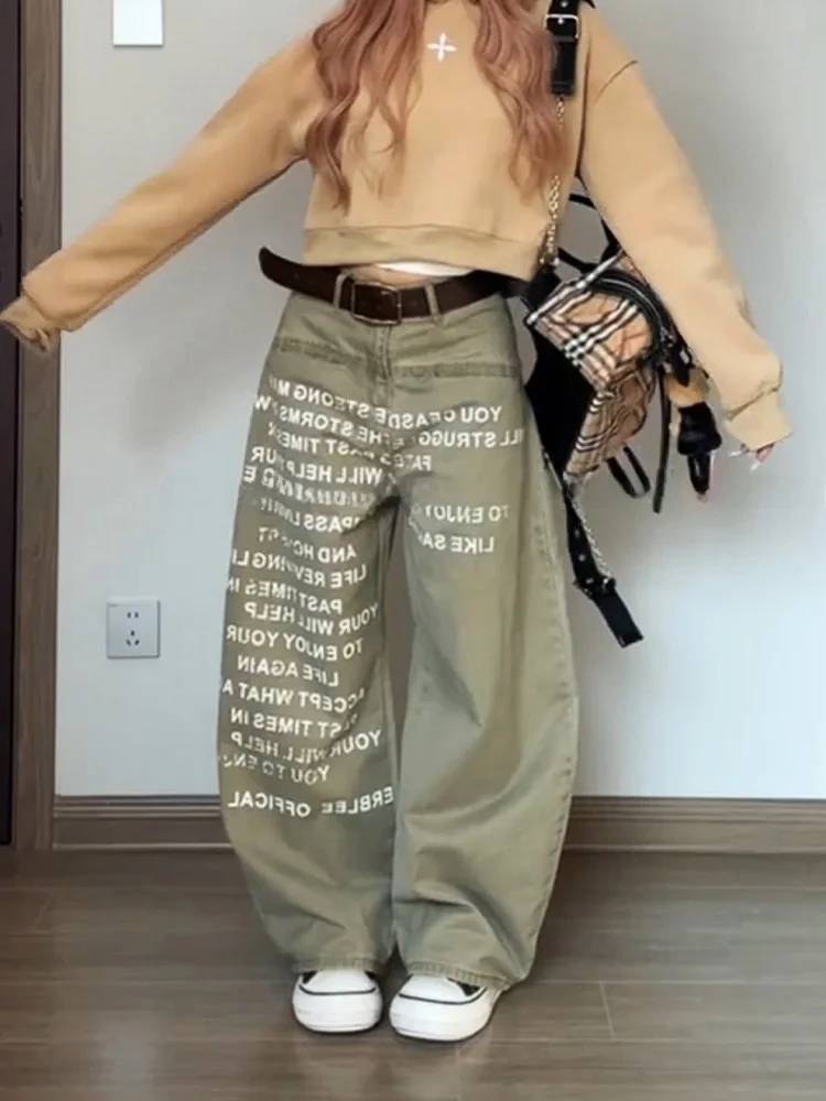 

Американские джинсы свободного кроя с принтом-надписью в стиле High Street, с высокой талией, винтажный стиль, для создания непринужденного образа