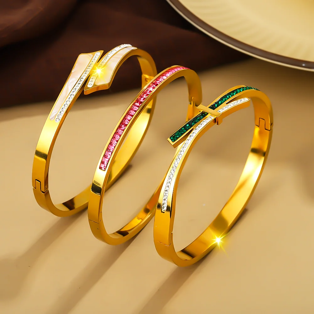 

Stainless Steel Cuff Bracelet Bangle Set for Women, Gold Color Waterproof Jewelry, Exquisite Combination, Popular Jewelry