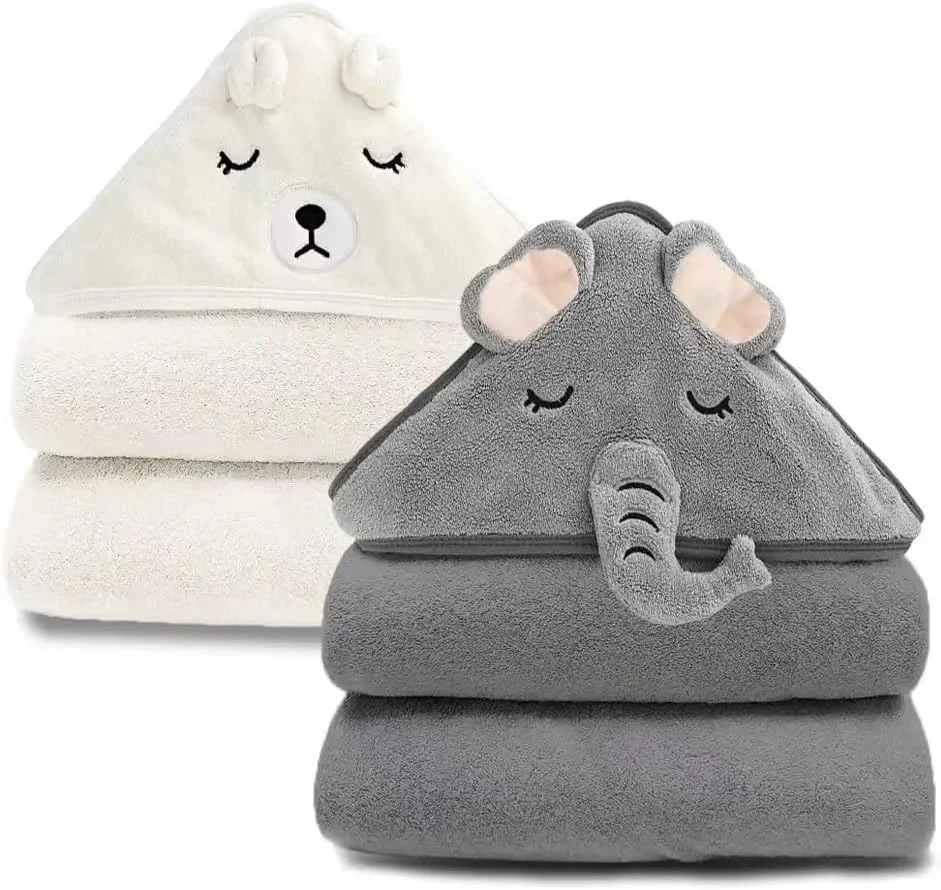 2 Pack Bamboo Hooded Baby Towel Premium Soft Bath Towel for Bathtub for Babie Natural Baby Stuff Towel for Boy and Girl