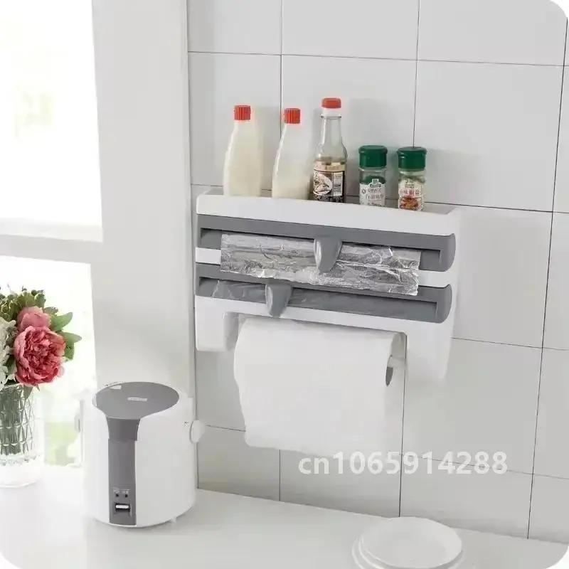 Kitchen Cling Film Tissue Holder Sliding Knife Cutter Aluminum Foil Barbecue Paper Cutting Box Household Towel Storage Racks