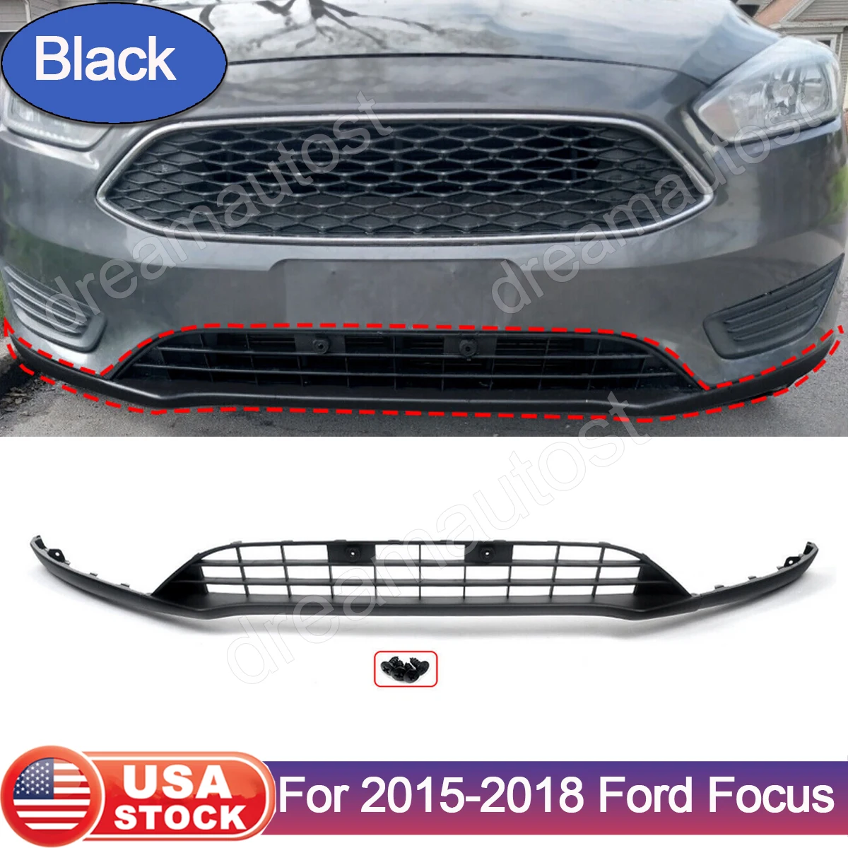 

SAIQINGSP For 2015-2018 Ford Focus Car Accessories Tools Front Bumper Lower Valance Panel Grill