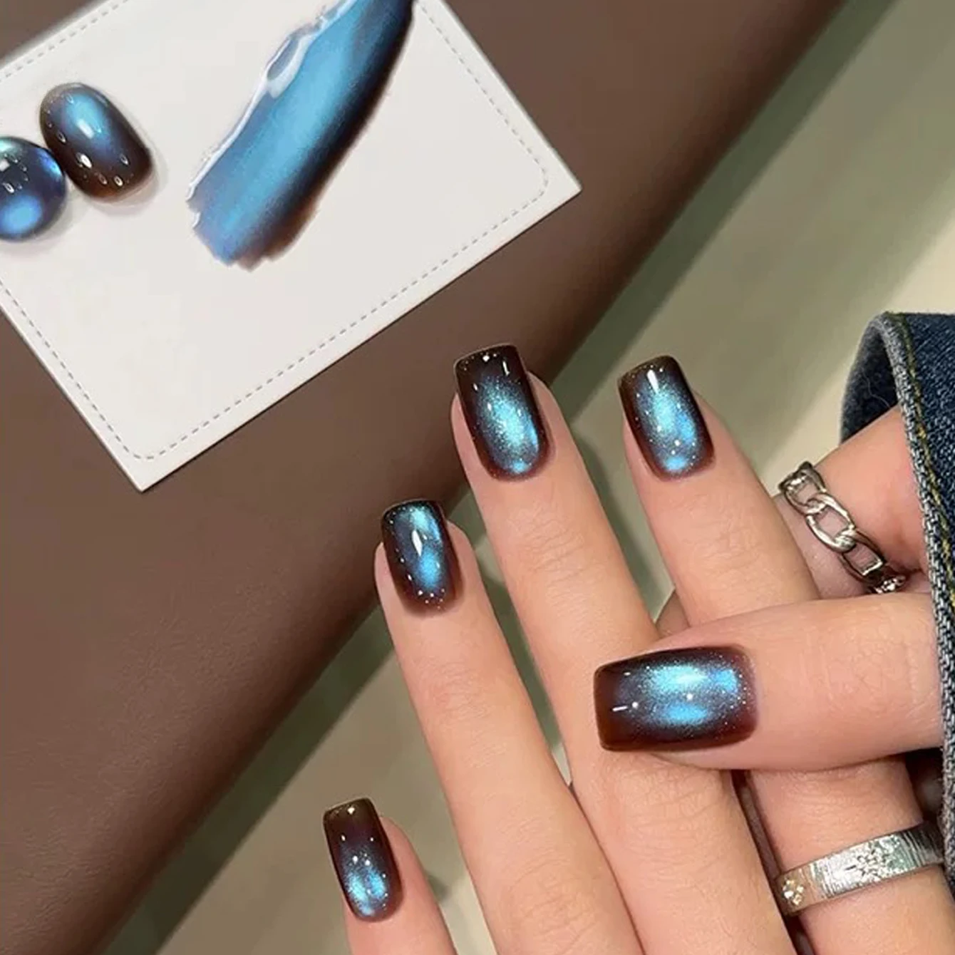 1 pièces WS automne hiver rétro bleu ciel tempérament perle de verre oeil de chat Gel vernis à ongles marron bleu oeil de chat Nail Art fournitures pour ongles