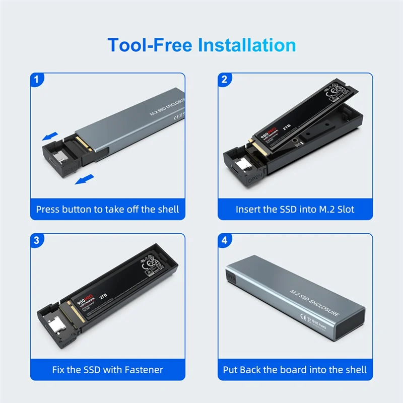 

ABRJ-двойной протокол M2 Nvme NGFF SATA SSD Корпус 10 Гбит/с USB3.1 Внешний корпус для 2230 2242 2260 2280 M/B&M Key