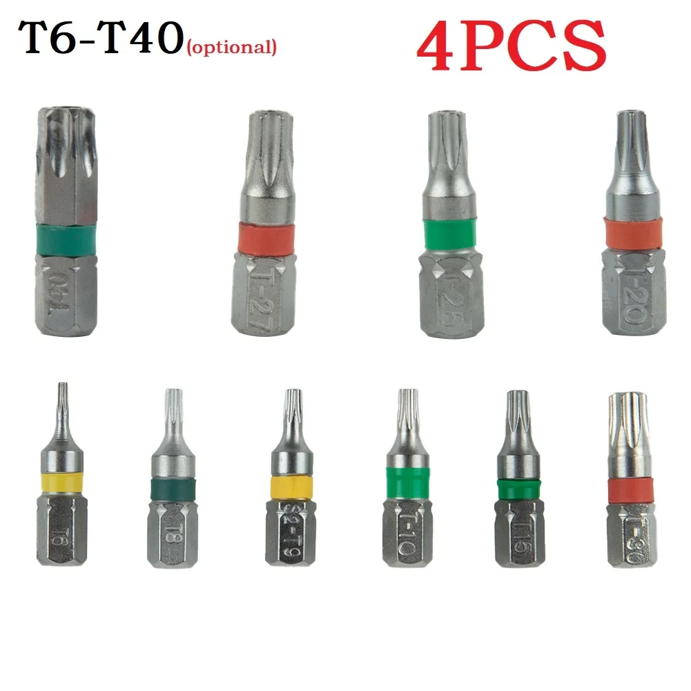 4Pcs Magnetic  T6-T40 Hex Head Screw Driver Bit 1/4inch Hex Shank 25mm Spanner Herramientas De Mano Ferramentas Outils