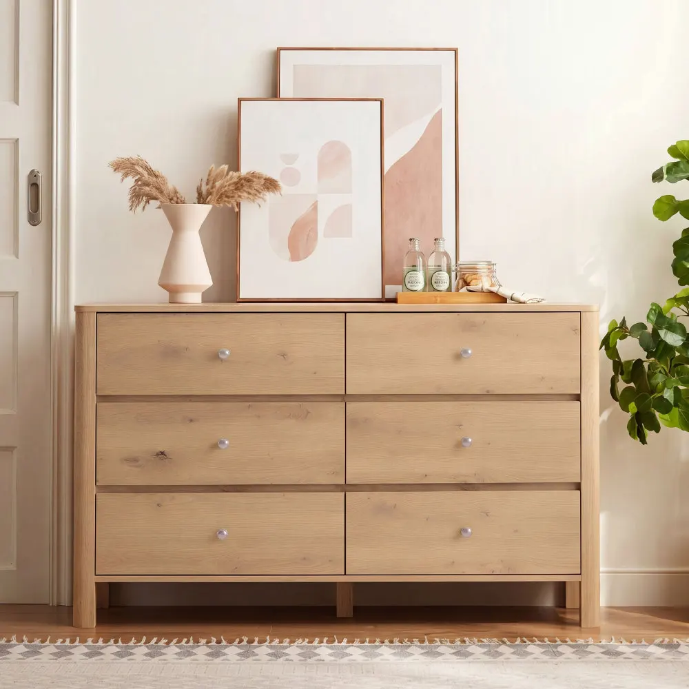 Commode à 6 tiroirs Ye, offrant un grand espace de rangement, idéale pour la salle à manger, le salon et la chambre. 120 × 40 × 80 cm