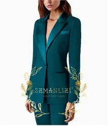 Oil Green Jacket Pants Set Fashion Peaked Lapel One Button Women Wedding Suit Formal Business Office Lady Suitsfor Women 2 Piece