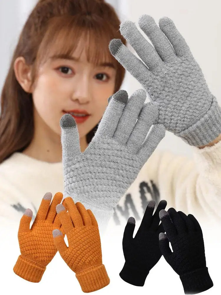 AliExpress Women Men Warm Winter Touch Screen Gloves Stretch Classical Knit Mittens Wool Full Finger Outdoor Cycling Driving Glove