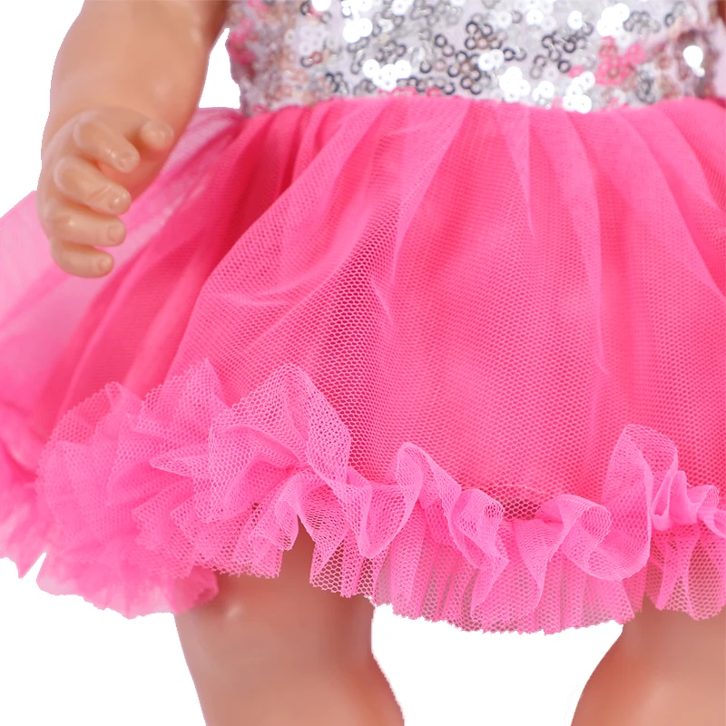 Doll Clothes Fit for 17 Inch New Born Baby Dolls Fashion Sequin Dress for American 18 Inch Girl Doll 43 Cm Clothes Birthday Gift