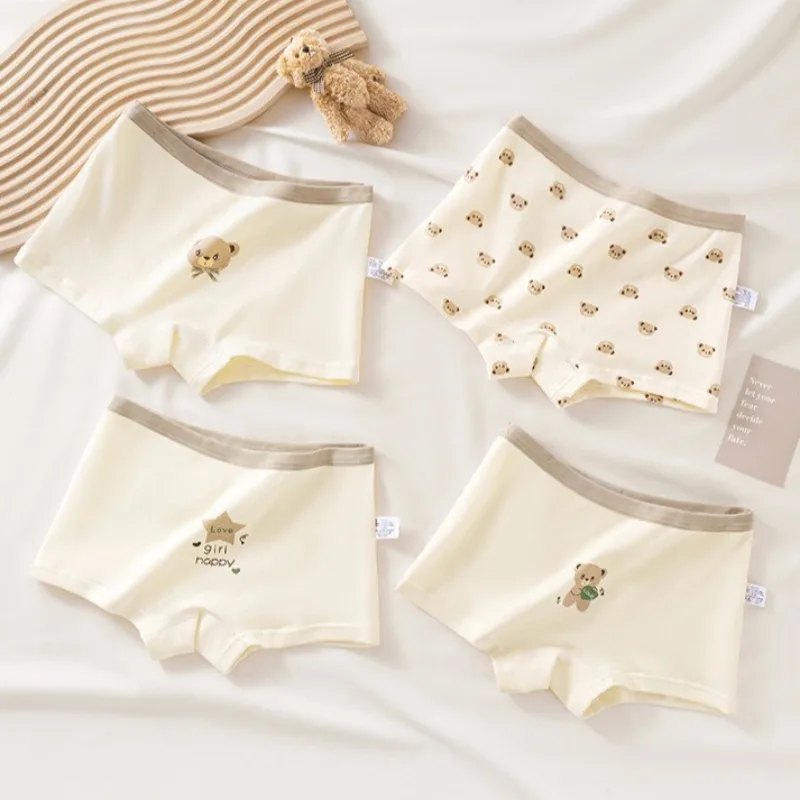 

4 шт., хлопковые мягкие антибактериальные трусики для девочек, детское нижнее белье с милым мультяшным принтом, мягкие удобные дышащие трусики для маленьких детей от 3 лет