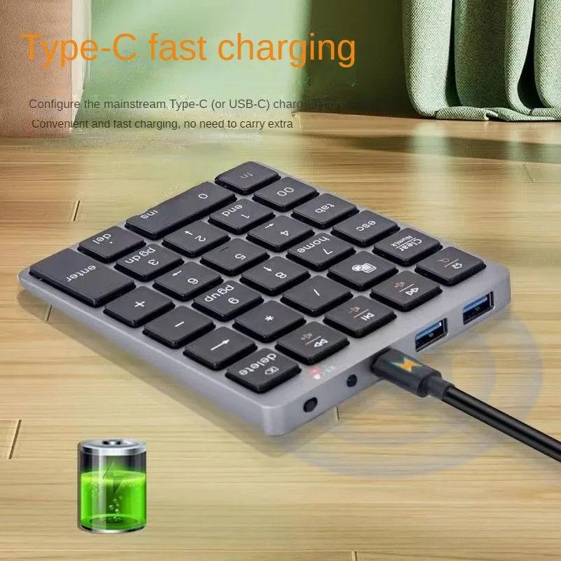 Numeric Keyboard Digital Wireless Keyboard Bluetooth-Compatible Aluminium with USB Port Hub for Android IOS Windows Phone Tablet