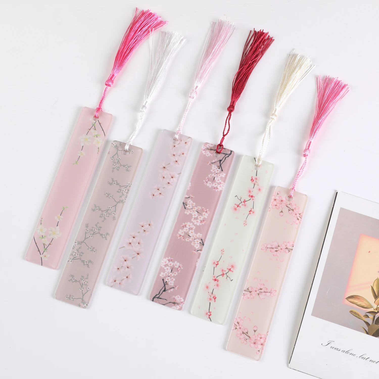 6pcs Pink series Flower Print Bookmark, Creative Cute Student Learning Stationery Supplies Reading Aid Bookmark, School Supplies