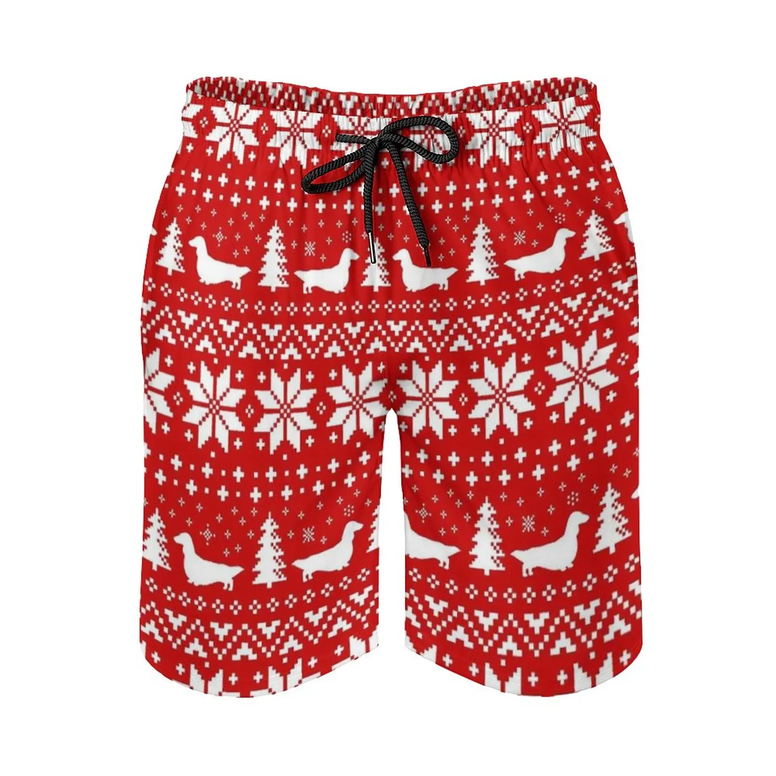 Long Haired Dachshund Silhouettes Christmas Sweater Pattern Quick Dry Summer Mens Beach Board Shorts Briefs For Man Gym Pants