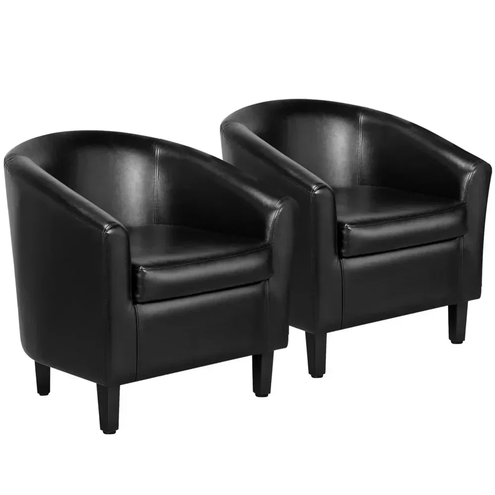 Easyfashion Tub Chair, Set of 2, Black Faux Leather