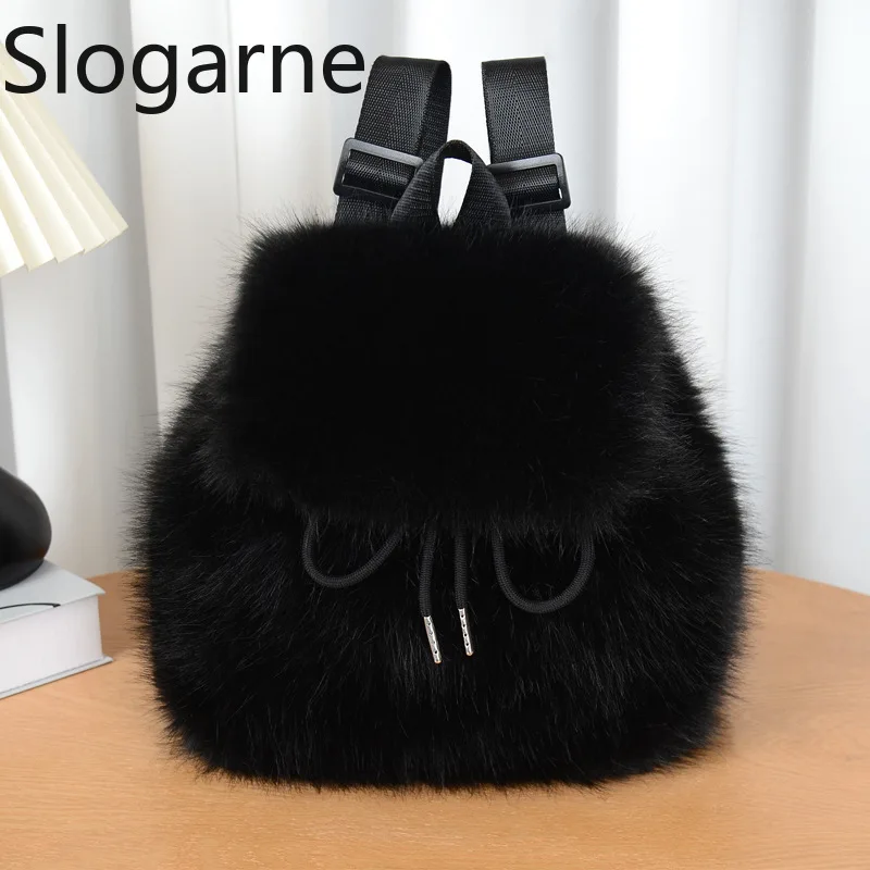 المرأة فو الثعلب الفراء على ظهره الشتاء رقيق حقيبة كتف طالب عادية الرباط المغناطيسي رفرف موضة حقائب السفر المدرسية #4
