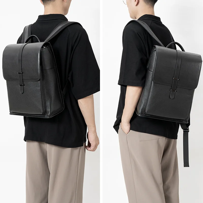 

2026 New Brand Cow Genuine Leather Men Backpacks Fashion Real Natural Leather Student Backpack Boy Luxury Computer Laptop Bag