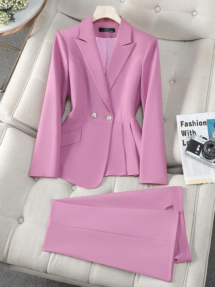 

Fashion Office Suit Ladies Blazer And Pants Suit Formal Blue Pink Women Jacket Trouser Female Business Work Wear 2 Piece Set New