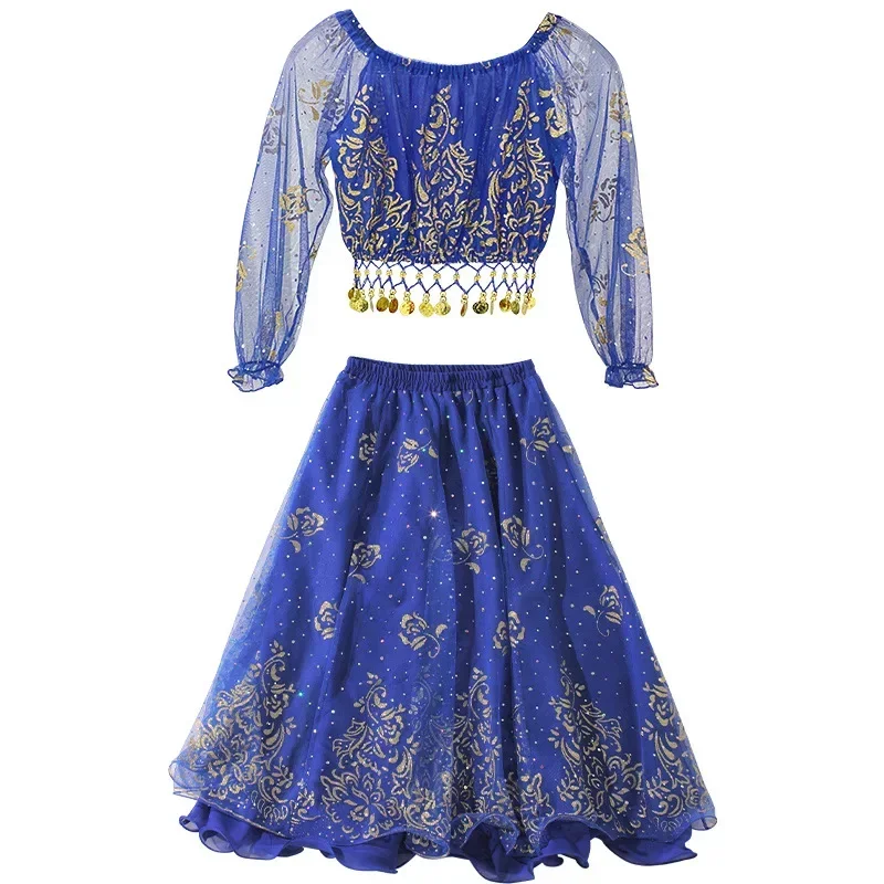 Ensemble de danse du ventre Bollywood pour enfants, Costumes de spectacle de danse indienne ethnique du Xinjiang, vêtements pour filles