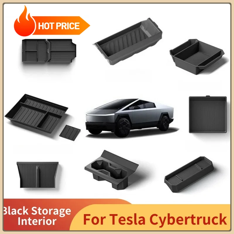 

Black Storage Interior for Tesla Cybertruck 2024-2026 Front Seat Lower Box Armrest Protective Cover Central Control Storage Box