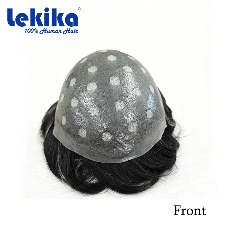 White Highlighted 0.06-0.08mm PU With Double Knotted Fashion Toupee Men Natural Hairline Natural Human Hair Hair System 6