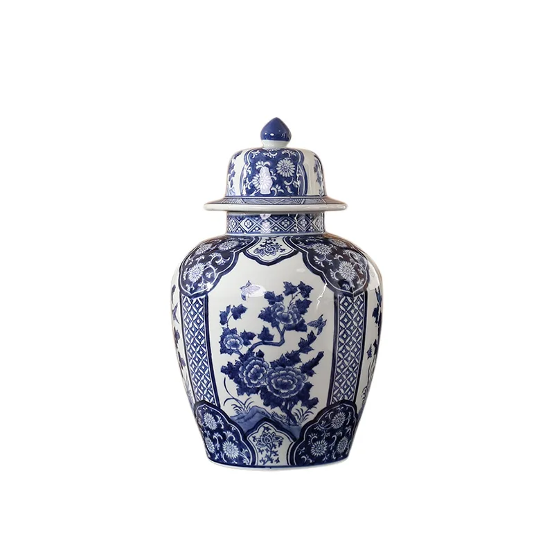 

Hand painted retro blue and white porcelain storage tank ceramic hydroponic vase flower arrangement device