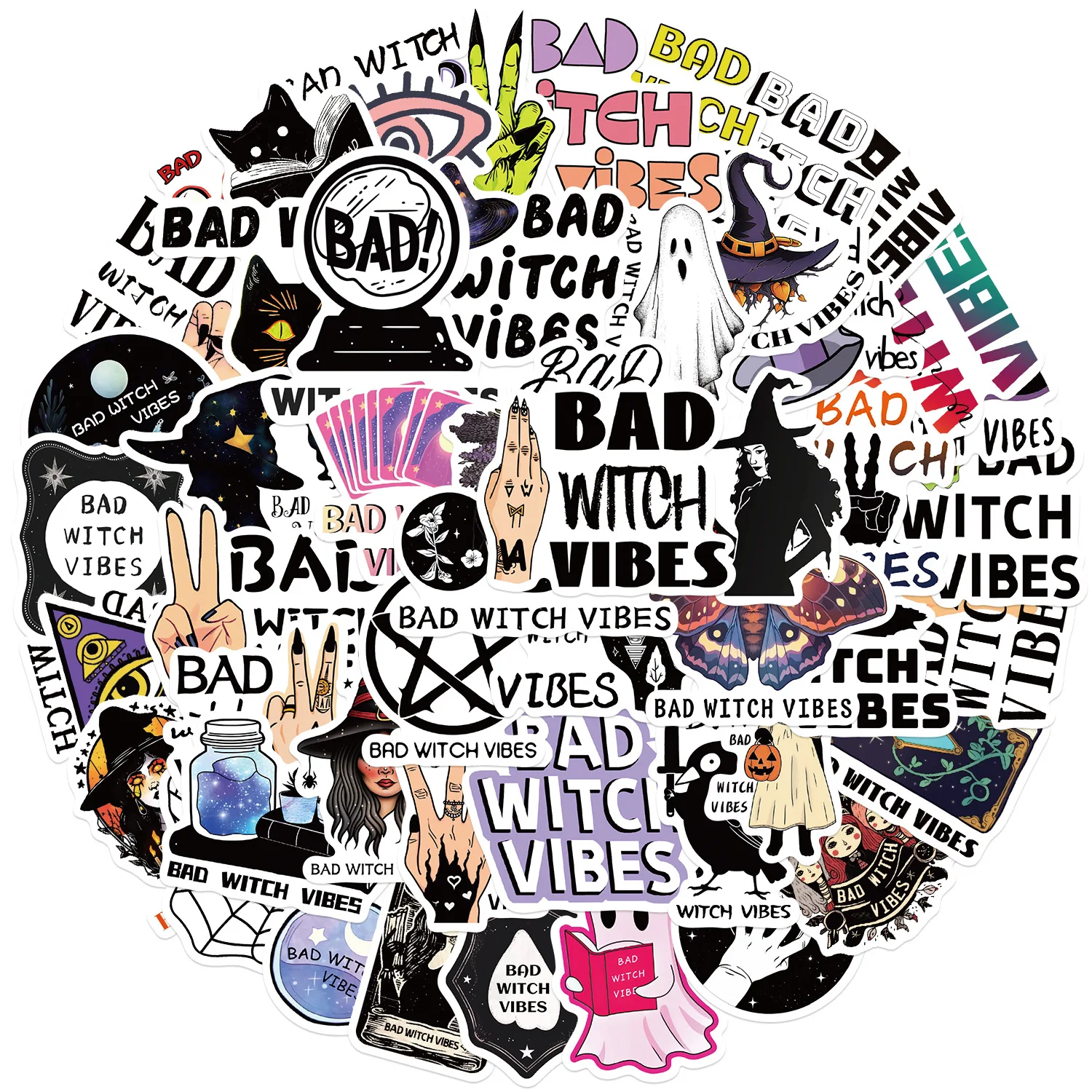 50Pcs/Lot Wholesale Bad Witch Vibes Stickers Waterproof For Luggage Skateboard Laptop Notebook Car Decals Kids Gifts