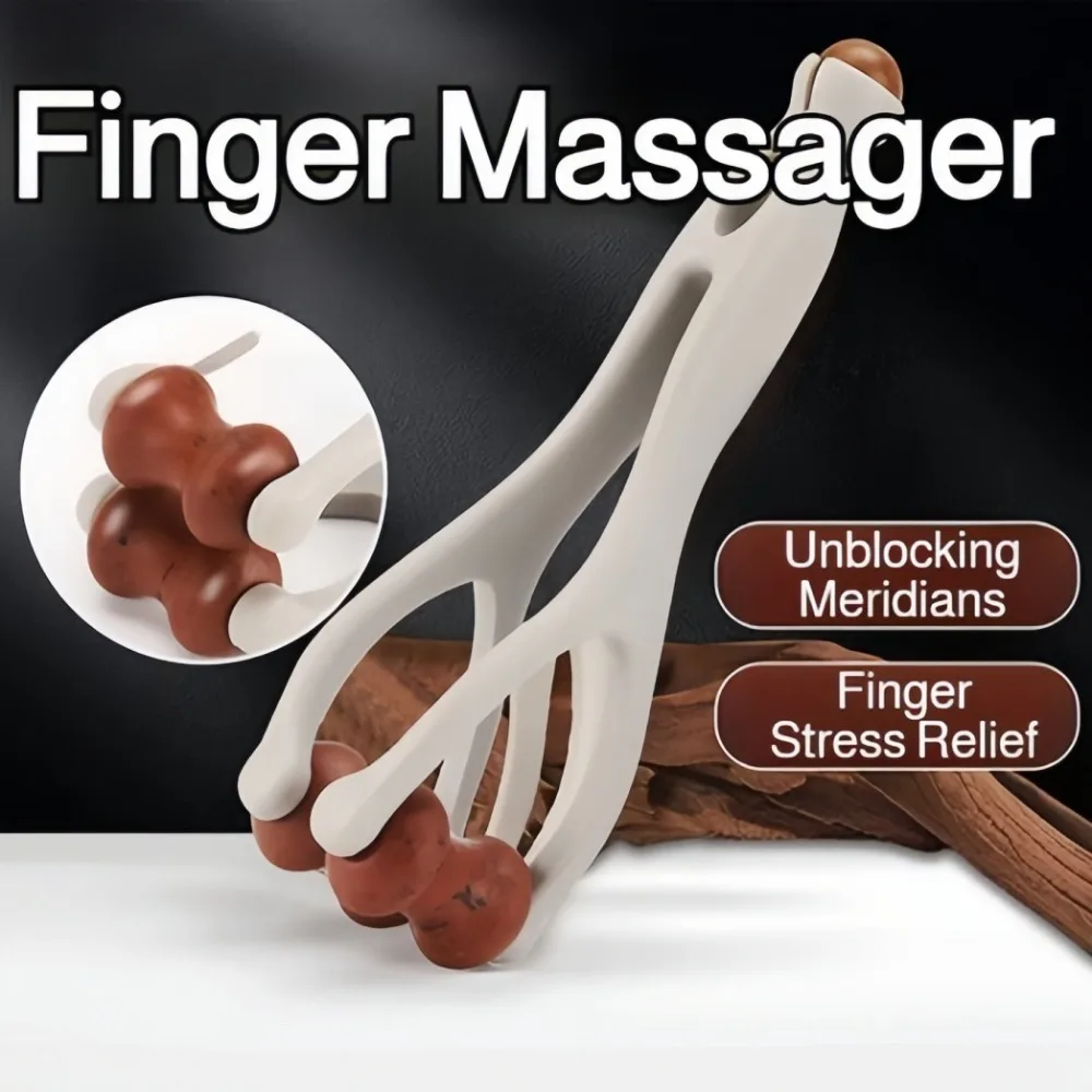 Wooden Finger Massage Roller Multipurpose Meridian Relief Kneading Acupressure Stick with 360° Rollers Thumb Joint Press Tool