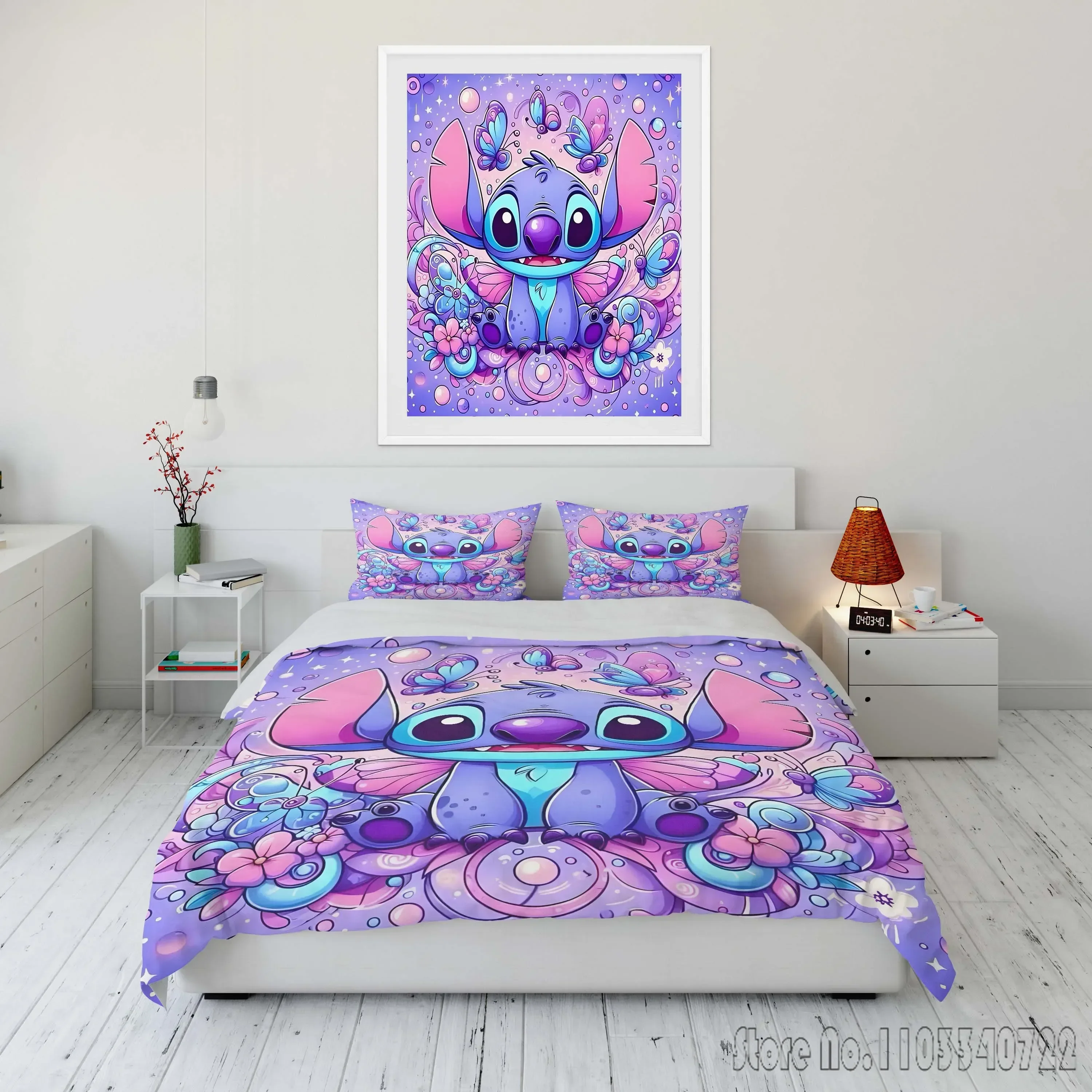 Disney Stitch dicetak Set seprai lembut penutup selimut 1 selimut penutup 2 sarung bantal dewasa dan anak-anak Set seprai mewah