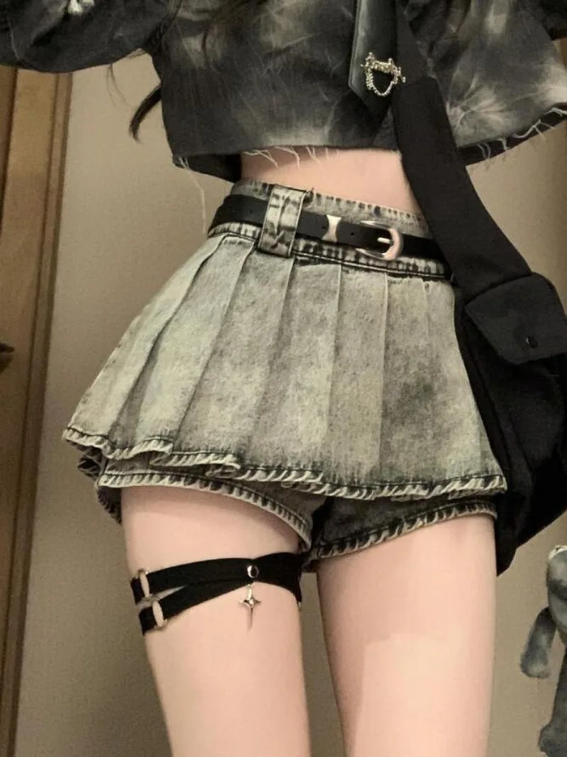 Gonna di jeans americana retrò lavata e indossata Design estivo da donna Senso Gonna a pieghe a trapezio Tendenza Abbigliamento femminile