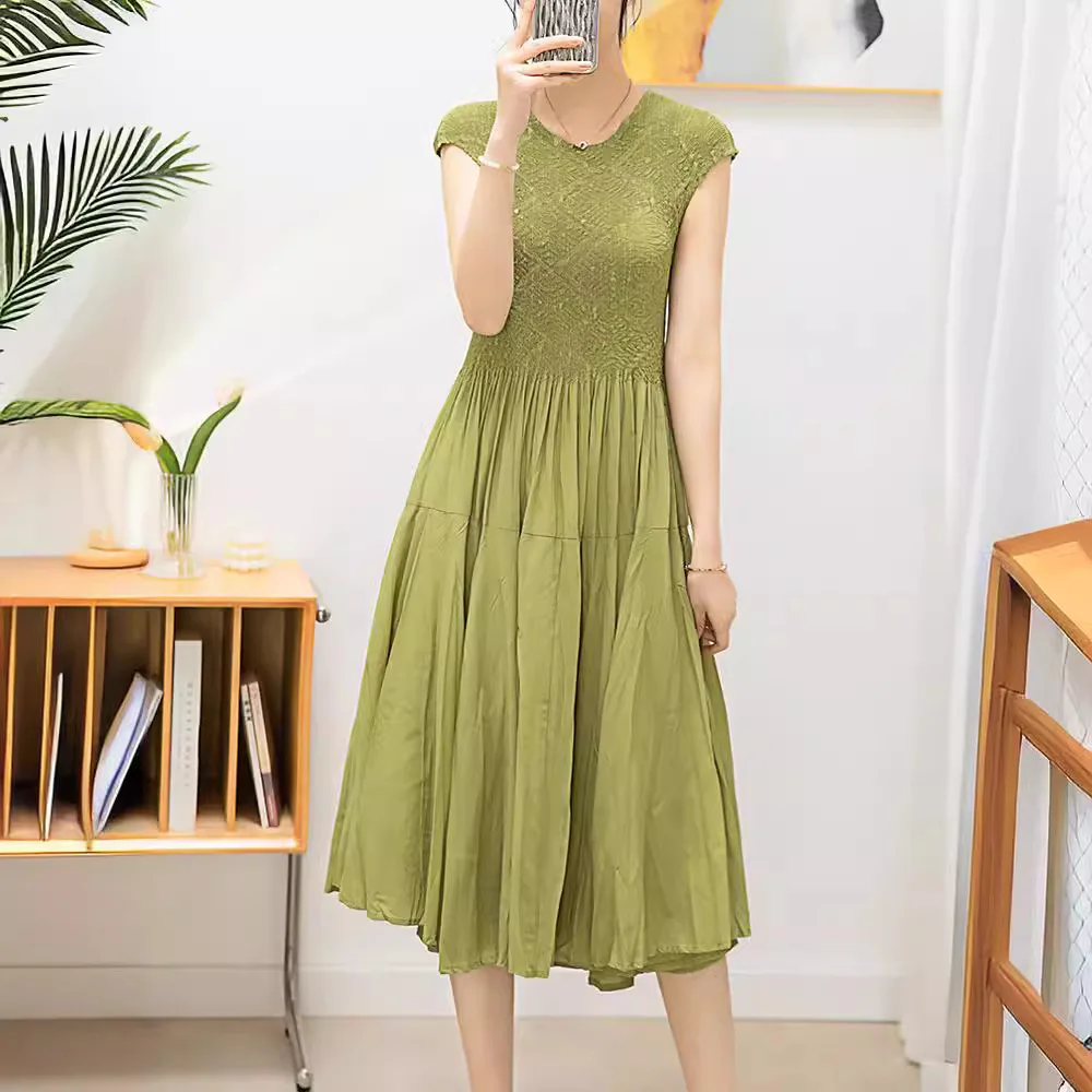 

Pleats Original Pleated Dress 2024 Spring Summer Women's Design Sense Of The New Fashion Round Neck Sleeveless Waisted Big Skirt